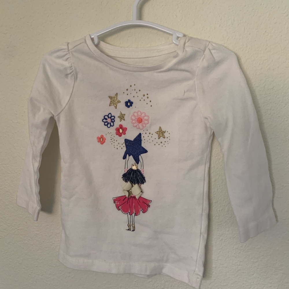 Toddler's Cream Long Sleeve Shirt with Star and Flower Design